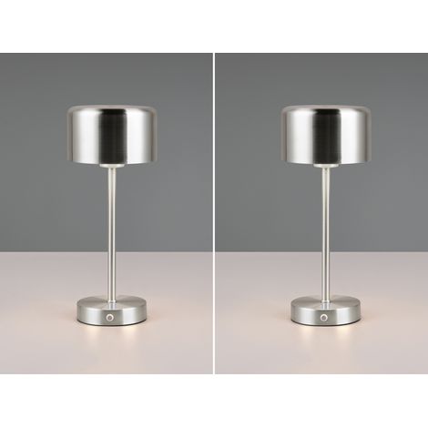 2er SET Akku Tischleuchten, per USB aufladbar, dimmbar, Silber matt, Höhe 30cm (1/5)