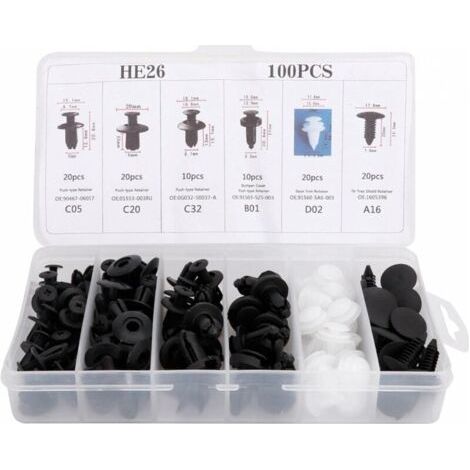 100Pcs Rivet Clips Plastique Voiture- Clips D'Aile En Plastique Universels - Clips Voiture Attaches De Pare Chocs Clips À Rivets Kit De Remplacement Vis D'Expansion Avec Étui De Rangement (1/5)