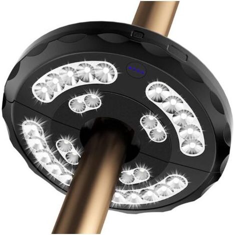 Lampe parasol 28 LED – 3 modes d'éclairage – Rechargeable avec pince intégrée – Pour soirées en extérieur, terrasse, plage, jardin-x (1/5)