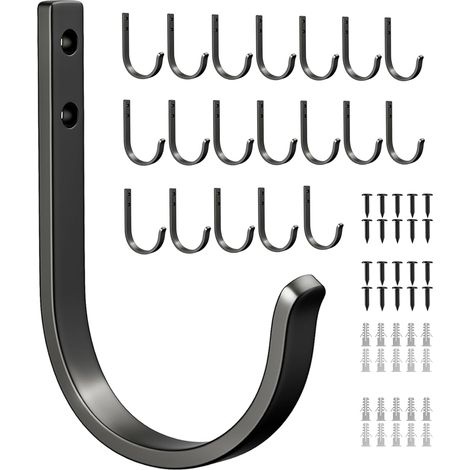 Lot de 20 patères, porte-serviettes et crochets muraux - Crochets sans perçage, porte-clés pour gobelets à brosse dents, salle bain, WC, noir, avec vis Noir'Noir Lot de 20