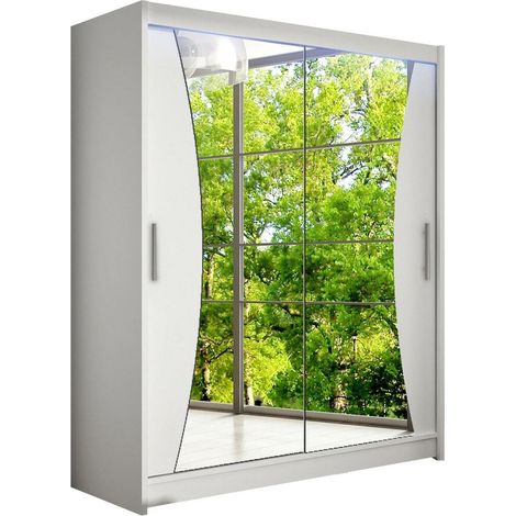 Armario Closico Camera IX, Blanco, 200x150x58cm, Puertas de armario: Correderas, Número de estantes: 5, LED