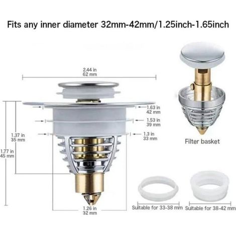 Autres accessoires de robinetterie,Bouchon de lavabo universel Pop Up avec tamis anti-clogging (32 à 42 mm) (1/4)