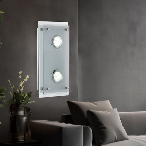 Applique murale Lampe de couloir Lampe de salon Lampe de chambre à coucher, 2 flammes, verre chrome clair, 2x LED 3W 240Lm 3000K, LxLxH 20x34x8cm (1/5)