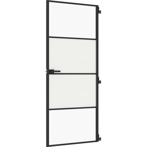 Porte intérieure mince noir 83x201,5 cm verre trempé aluminium