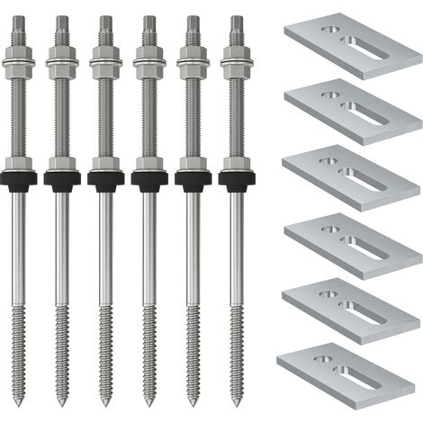 Fischer Kit 6x Vitoni Doppia Filettatura STSR M10 X 250mm + Piastre Fissaggio SSP10, per Fissaggio Pannelli Solari Fotovoltaici su Tetti in Lastre Ondulate o Finti Coppi, Inox A2, EPDM, 571963 (1/5)