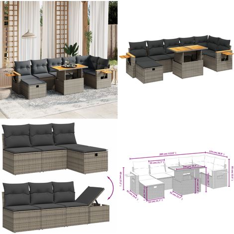 Salon de jardin 8 pcs avec coussins gris résine tressée - Ensemble Salon De Jardin - Mobilier Extérieur - Salon De Jardin Design - Set De Jardin - Chaise Lounge - Home & Living (1/5)