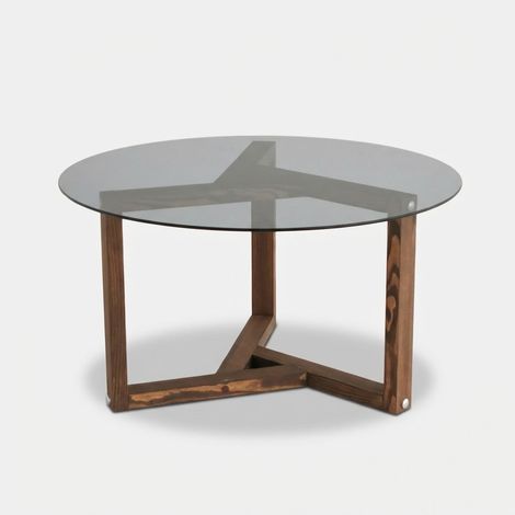 Mesa de centro de vidrio templado y madera de pino Miro
