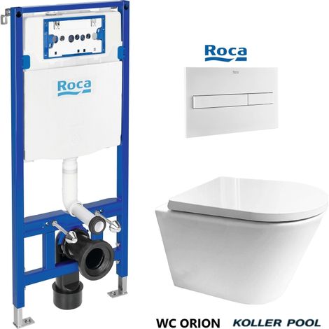 Bâti-support ROCA Duplo pack réservoir encastrable et plaque PL7 Blanc Mat avec WC suspendu ORION Blanc abattant enveloppant Vortex par KP (1/5)