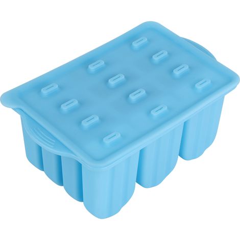 Moule à glaçons bleu à 12 compartiments, réutilisable, pour la fabrication de glaces maison, avec couvercle. (1/5)