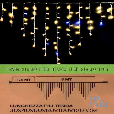 TENDA NATALE ESTERNO NATALIZIA 216 led 5m x 30-40-60-80-100-120 cm filo bianco luce giallo ip65 /ET4132 (1/2)