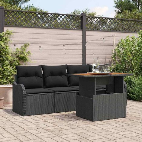 Conjunto de sofá de jardín 5 pcs Negro Poliratán (1/5)