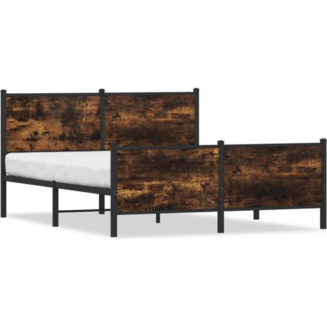 Lit double Lit adulte Cadre de lit en métal sans matelas chêne fumé 150x200 cm (1/5)