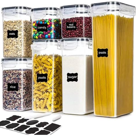 Storage Box, Kitchen Storage Jars Set of 7, Airtight Kitchen Storage Box with Lid, Reusable and Leak Proof, Airtight Spaghetti Box for Flour, Muesli (1/5)