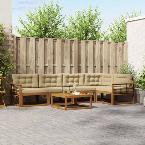Outdoor-Sofagarnitur mit Kissen 6 pcs Natur und Beige