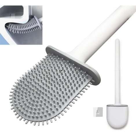 Brosse toilettes silicone Tête flexible 360° - Long manche antidérapant - Support à séchage rapide - WC (1/5)
