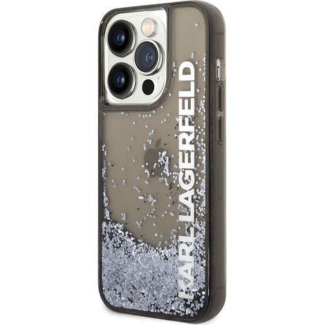 Karl Lagerfeld Hülle mit flüssigem Glitzer, durchscheinend, längliches Logo - iPhone 14 Pro Hülle (Schwarz) (1/5)