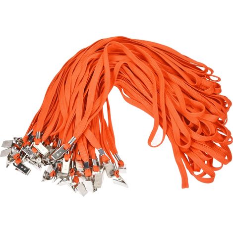 Lot de 50 cordons plats avec clip pour badge d'identification, couleur orange.