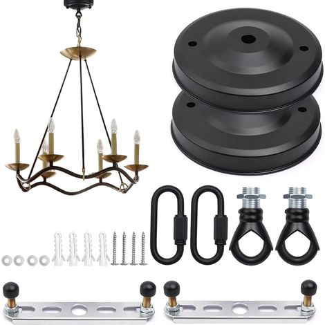 Set of 2 Black Ceiling Rosettes Diameter 110 mm – Round Wire Cover with Metal Carabiner, Ceiling and Wall Mount, Suitable for Hangings, Chandeliers, Bird Cages and DIY Decoration (1/5)