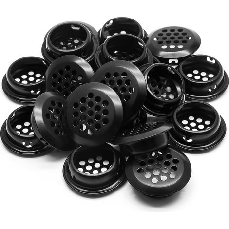 20 bocchette di ventilazione rotonde con terminali di scarico da 25 mm, adatte per cucine, bagni, armadi e guardaroba (nere) (1/5)