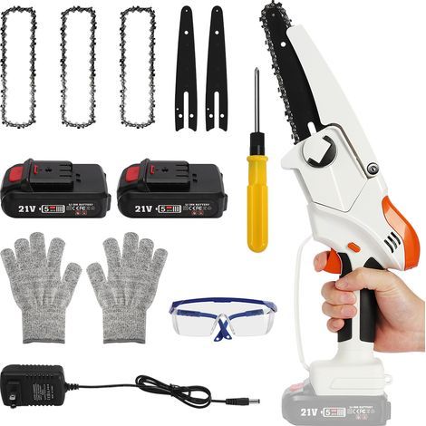 GENERIC-Mini Trononneuse à Batterie,6 Pouces 21V Electrique Sans Fil Petite Tronconneuse avec Protection Anti-éclaboussures et Verrou de Sécurité,Scie de Jardin Rechargeable pour Bois,Branches (1/5)