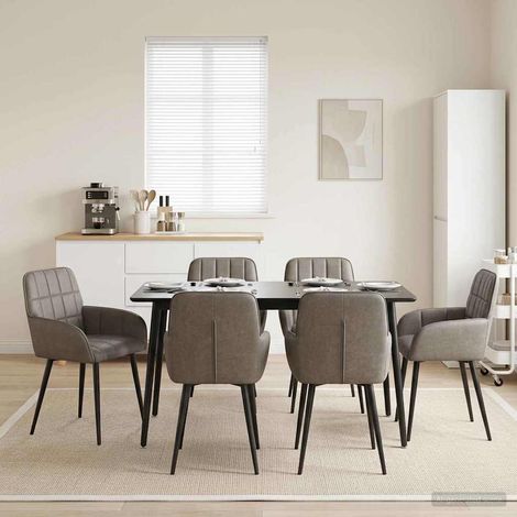 Lot de 6 chaises de salle à manger en simili cuir gris avec cadre métallique - PANGIVO (1/5)