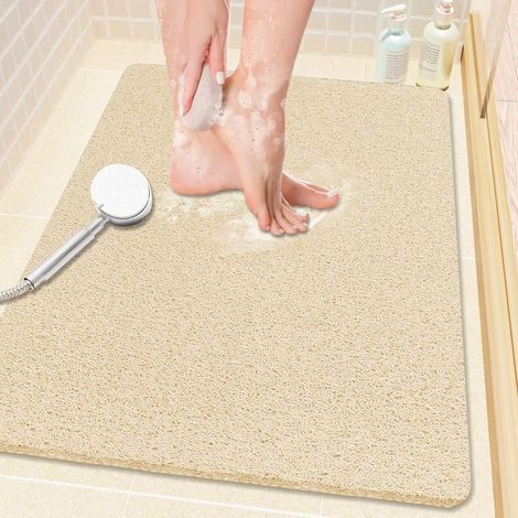 Alfombrilla de ducha antideslizante, 61 x 40,6 cm, suave con desagüe, alfombrilla de baño de lufa de PVC (libre de ftalatos) para bañera y baño, de secado rápido, color caqui. (1/5)