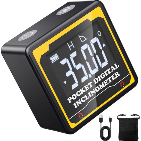 Inclinomètre Numérique - Mini Niveau Electronique avec Écran LCD Base Magnétique, Mesureur D'angle Numérique IP54 Étanchéité Rechargeable pour Menuiserie, Bâtiment, Maçonnerie, Automobile (1/5)