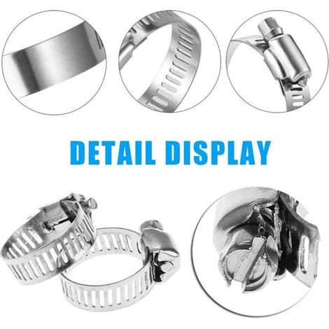 Collier de Serrage 304 Collier INOX Ajustable en Acier Inoxydable Tuyau Pinces Clips Fixationpour Famille Tuyau d'eau, réservoir de gaz, Tube d'automobiles (10-16mm)12pcs (1/4)