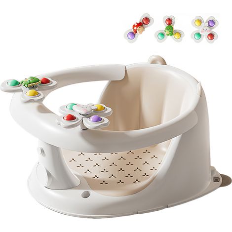 Siège de bain, Siège bain bébé, Siège de bain pour bébé entièrement fermé, Sécurité, 4 Ventouses et Coussins, 6 mois et plus, Blanc (1/5)