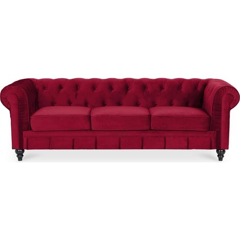 Canape Chesterfield Velours 3 Places Altesse Rouge