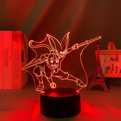 Lampe LED 3D représentant Aang, le dernier maître de l'air, inspirée des comics et mangas. Idéale pour décorer une chambre, comme veilleuse ou cadeau. Lampe 3D en acrylique, style anime. (1/5)