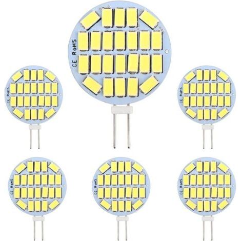 QORVA-Ampoules LED G4 3W AC12-24V 300lm Blanc froid 6000K 24x5730 SMD Équivalent ampoules halogènes 30W Non dimmable, rondes, pour éclairage de meubles et spots encastrés (lot de 6)
