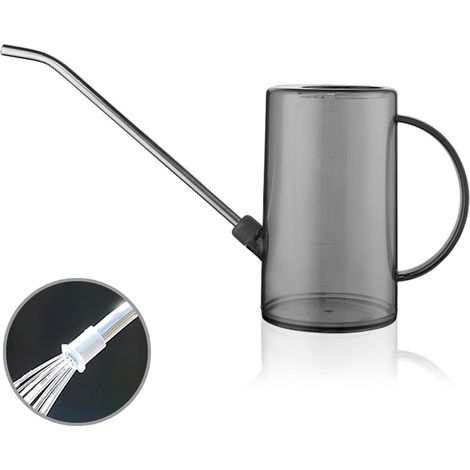 1L Plastic Watering Can with Long Stainless Steel Spout, Transparent Measuring Markings, Long Spout Watering Can for Indoor Plants and Flowers, Easy Fill - Grey (1/5)