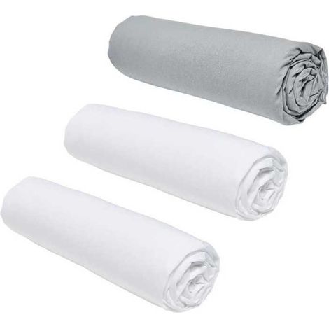 Lot de 3 draps housses TODAY Essential - 140 x 190 cm - 2 personnes - 100% Coton - Craie/ Acier