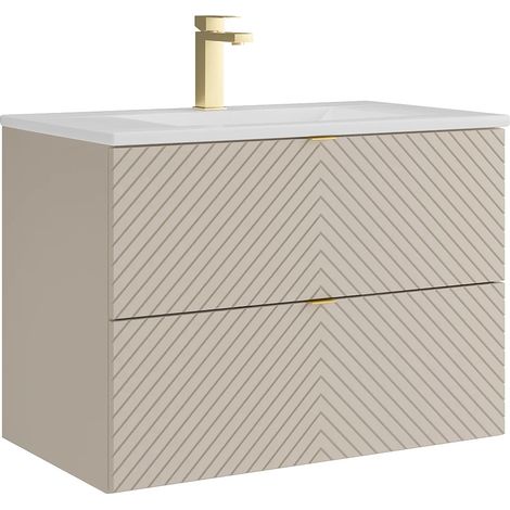 Mobile bagno sospeso con lavabo da incasso e rubinetto Beige 80 cm - DORIONI (1/5)