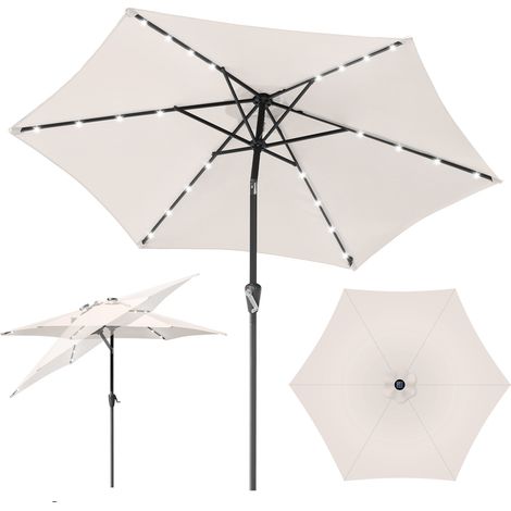 VINGO Ø2.7m ombrellone parasole UV40+ giardino ombrellone solare con manovella e LED rotondo,Beige (1/5)