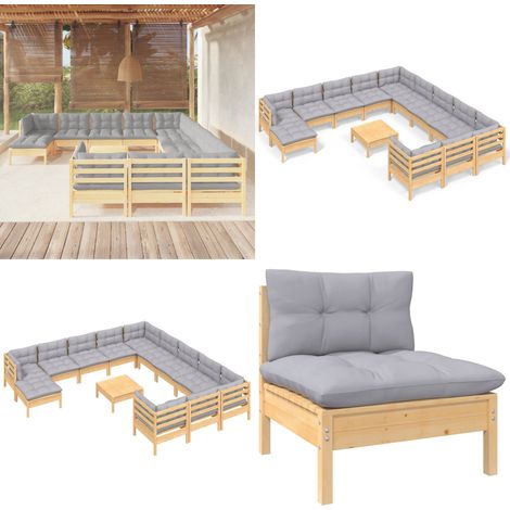 13-tlg. Garten-Lounge-Set mit Grauen Kissen Kiefernholz - Garten-Lounge-Set - Garten-Lounge-Sets - Home & Living (1/5)