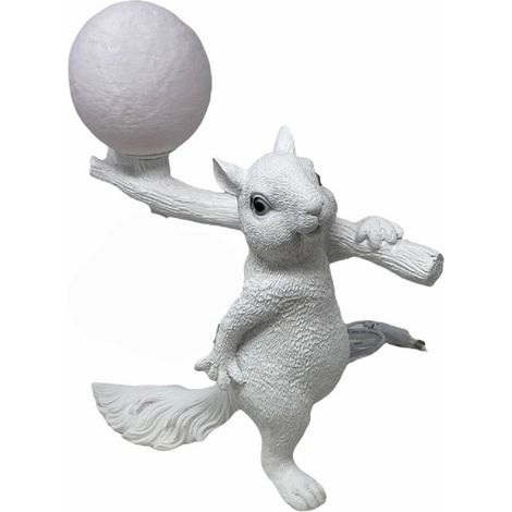 Lampada da tavolo decorativa a forma di scoiattolo in resina bianca con paralume a forma di luna abat jour con attacco g9 (1/5)