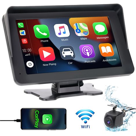 Estéreo portátil para coche con pantalla táctil de 7 pulgadas, compatible con CarPlay inalámbrico, Android Auto, Bluetooth 5.0, Mirror Link, Siri/Google Assistant, transmisor FM y entrada AUX.
