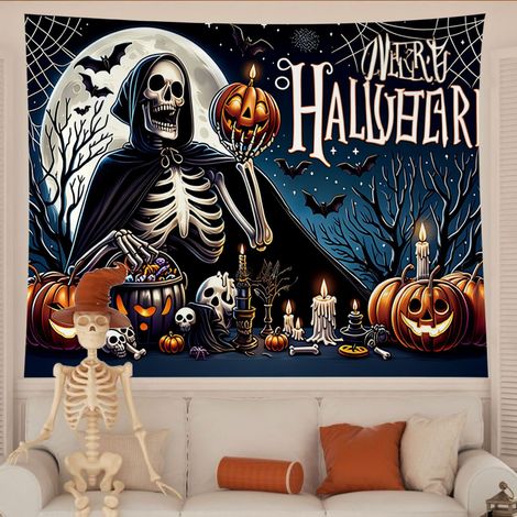 Toile de fond pour Halloween 2026, bannière décorative haut de gamme pour une ambiance festive, bannière suspendue diable - 110 x 180 cm - Style 16