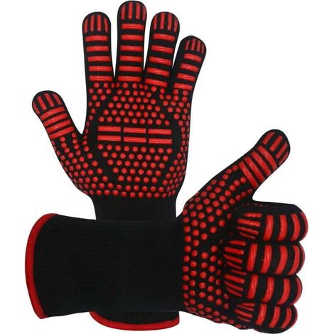 Gants de barbecue Gants de gril résistants à la chaleur à 800 ° C Maniques de gril de barbecue ignifuges Mitaines de four antidérapantes en silicone pour barbecue, cuisson, cuisson, grillades, soudage (1/5)
