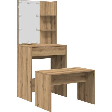 Dressing Table Set with LED Artisan Oak Engineered Wood vidaXL (1/5)