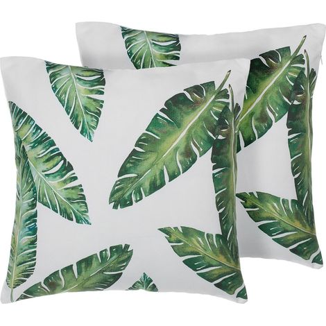 Set di 2 cuscini Decorativi Motivo Tropicale a Foglie Verdi 45 x 45 cm Dianella