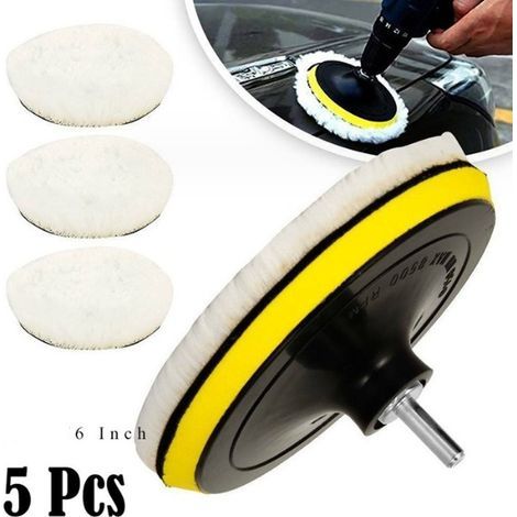 5 piezas de almohadillas de pulido de lana de 150 mm, kit de discos de esponja para pulir coches con adaptador M14 para taladro, ideal para pulido, lijado y encerado de vehículos (1/5)