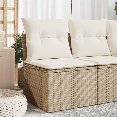 Vidaxl – Canapé de jardin modulable sans accoudoirs – Résine tressée beige – Coussins épais amovibles – Cadre en acier robuste
