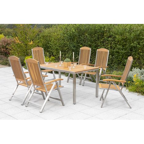 Keros Set 7tlg 6 Sessel Tisch 150x90cm Edelst/Akazie