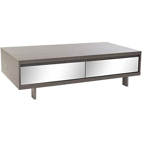 Table Basse en mélamine et Miroir laqué Gris Clair 140 x 70 x 40,5 cm, Gris Clair