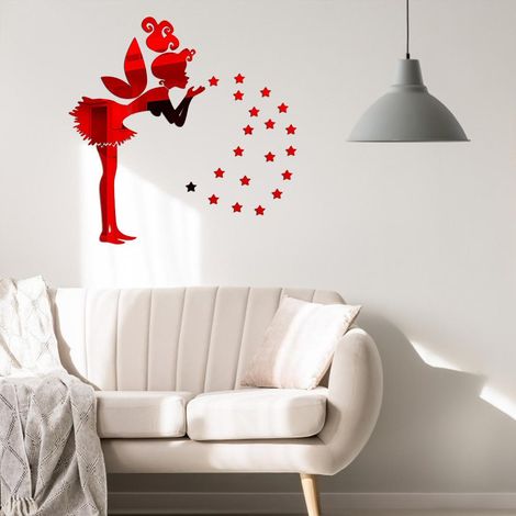 Décoration murale miroir 3D Fairy (60x33cm + 20 étoiles) - Stickers acryliques repositionnables pour salon, bureau, cadeau (1/5)