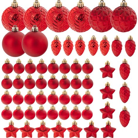 KADAX Weihnachtskugeln aus Kunststoff, Christbaumkugeln, Set aus 60 Kuglen, Rot