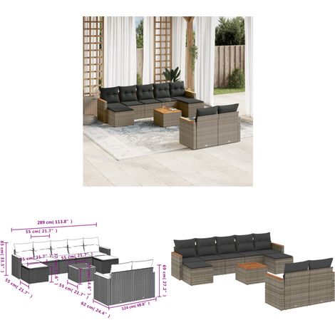 10-tlg. Garten-Sofagarnitur mit Kissen Grau Poly Rattan - Gartenmöbel Set - Gartensorte - Lounge Möbel - Outdoor Sofa - Esstisch - Home & Living (1/3)